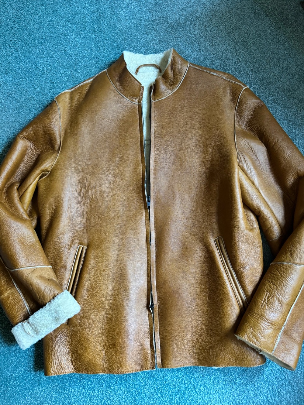 Men's Tan Leather Shearling lined Jacket.